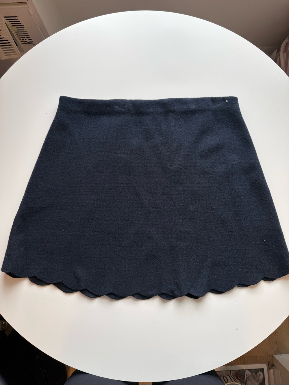 Theory Navy Scallop-Edge Knit Mini Skirt